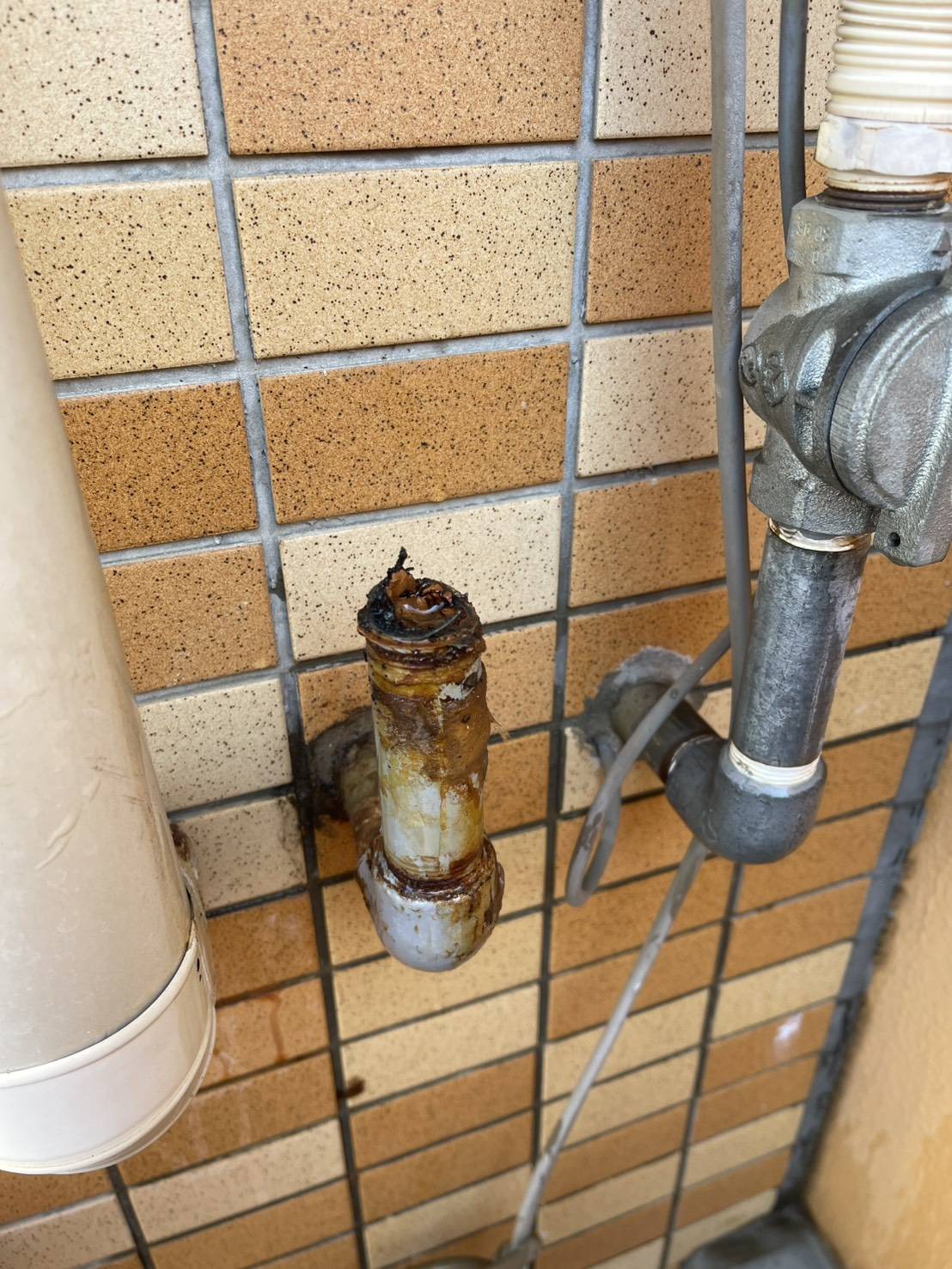 経年劣化で激しく錆びついたバルブの根元