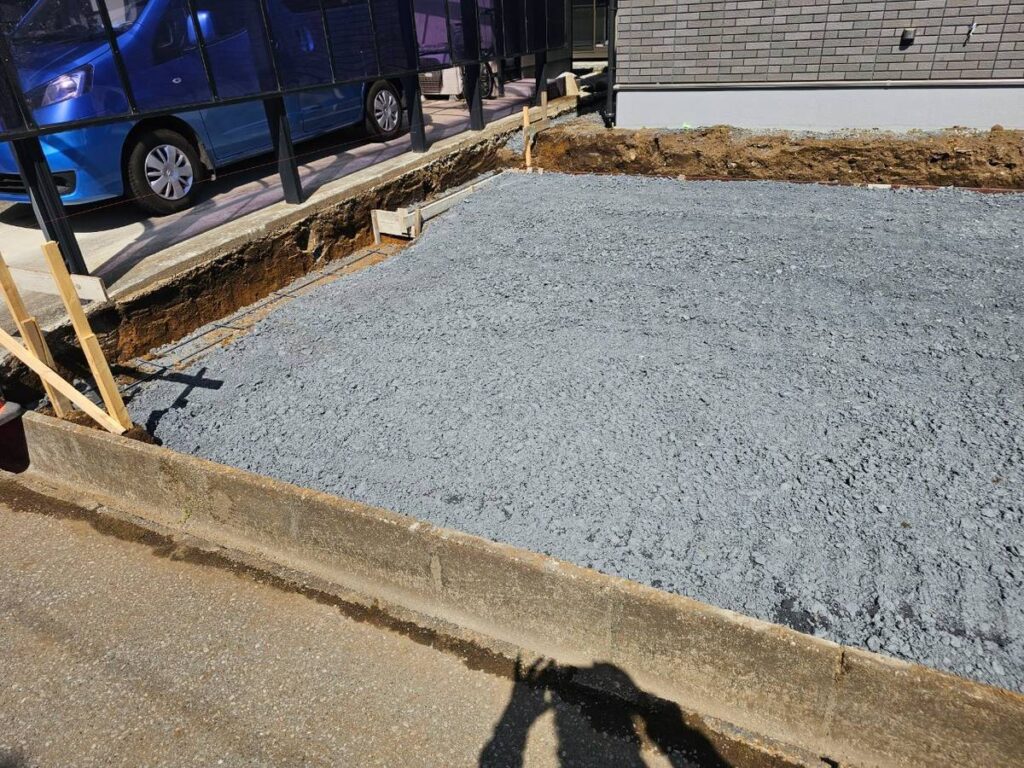 土間コンクリート打設前の砕石地業